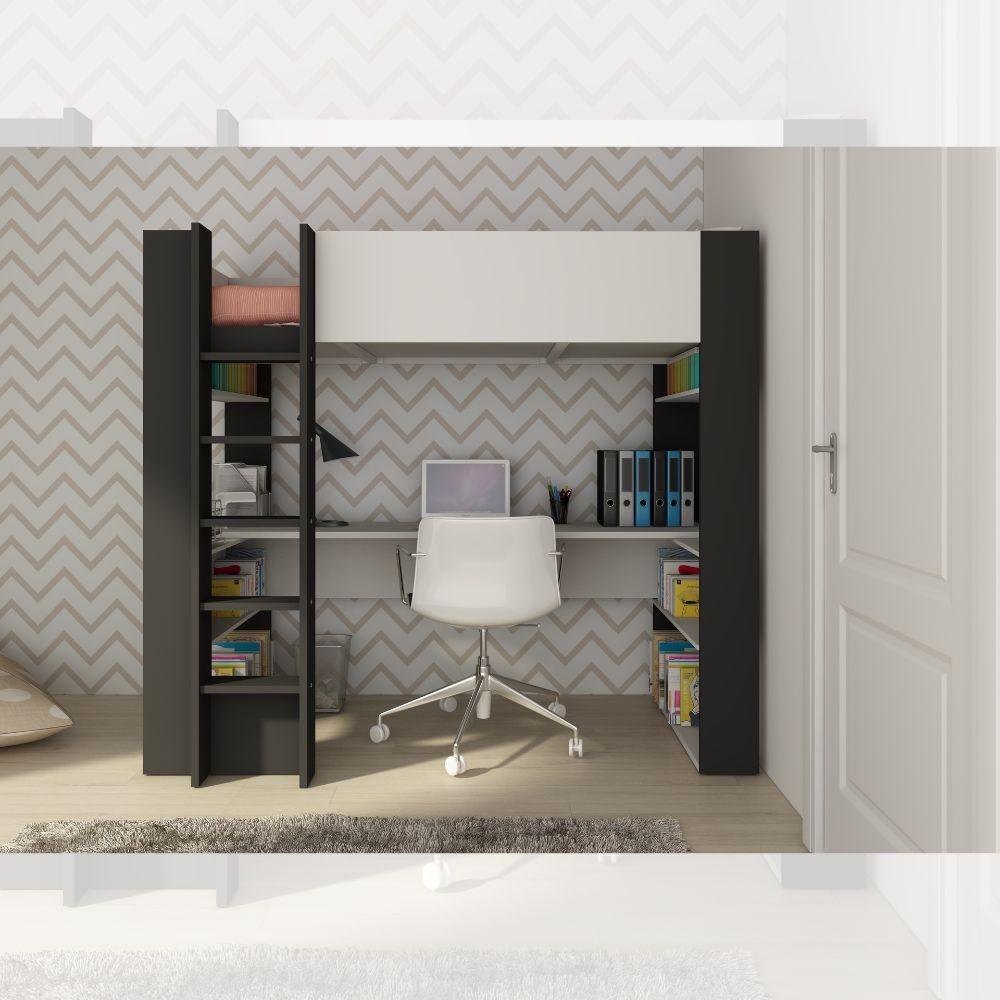 Cameretta 1651 con letto a soppalco e scrivania sottostante colore bianco e antracite