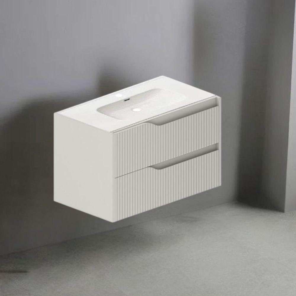 Mobile bagno sospeso Soho con due cassetti effetto cannettato colore cashmere opaco 80x45x50 cm.