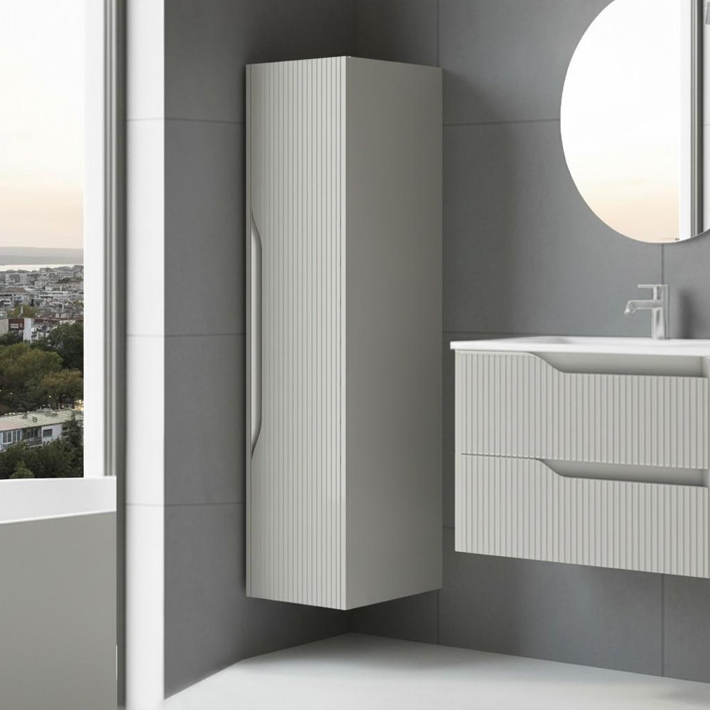 Colonna bagno sospesa Soho 1 anta effetto cannettato colore cashmere opaco 120x27x35 cm.