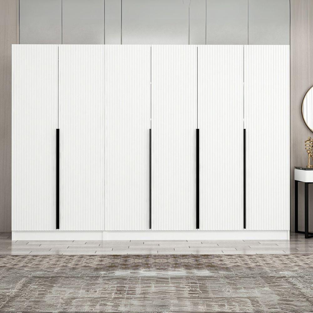 Armadio Kale 6 ante battenti colore bianco effetto cannettato