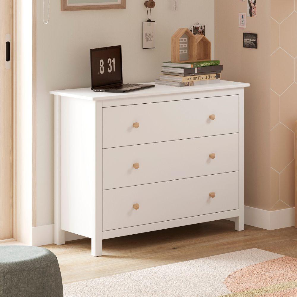 Com&ograve; Max 3 cassetti in legno massiccio colore bianco