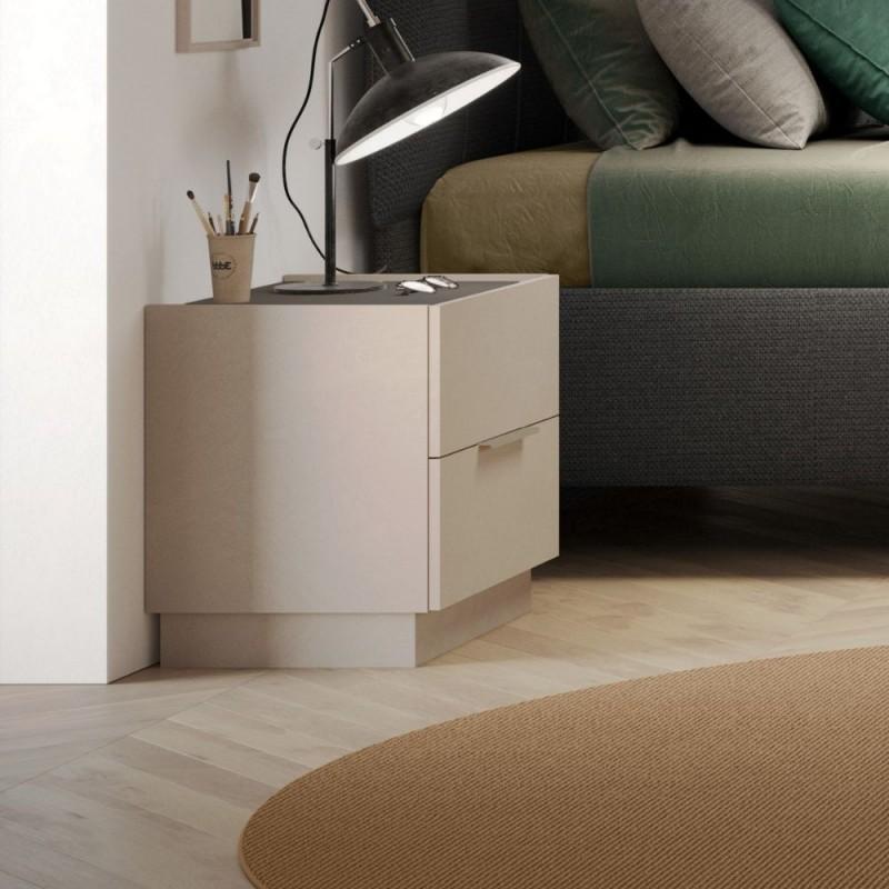 Comodino Londra 2 cassetti colore cashmere e top antracite