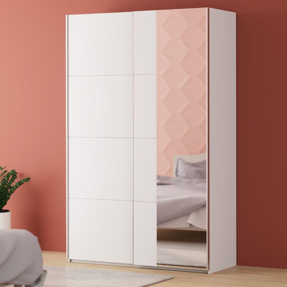 Armadio Afra 2 ante scorrevoli con specchio L 150.1 x P 61.2 x H 235 cm. colore bianco