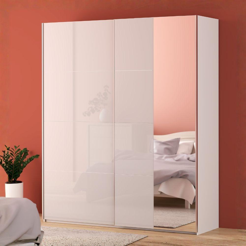 Armadio Afra 2 ante scorrevoli con specchio L 200.1 x P 61.2 x H 235 cm. colore bianco lucido