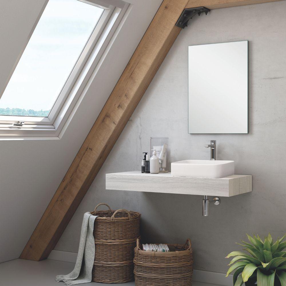 Set mensolone bagno con lavabo Ely colore rovere grigio ghiaccio 120x45x12 cm.