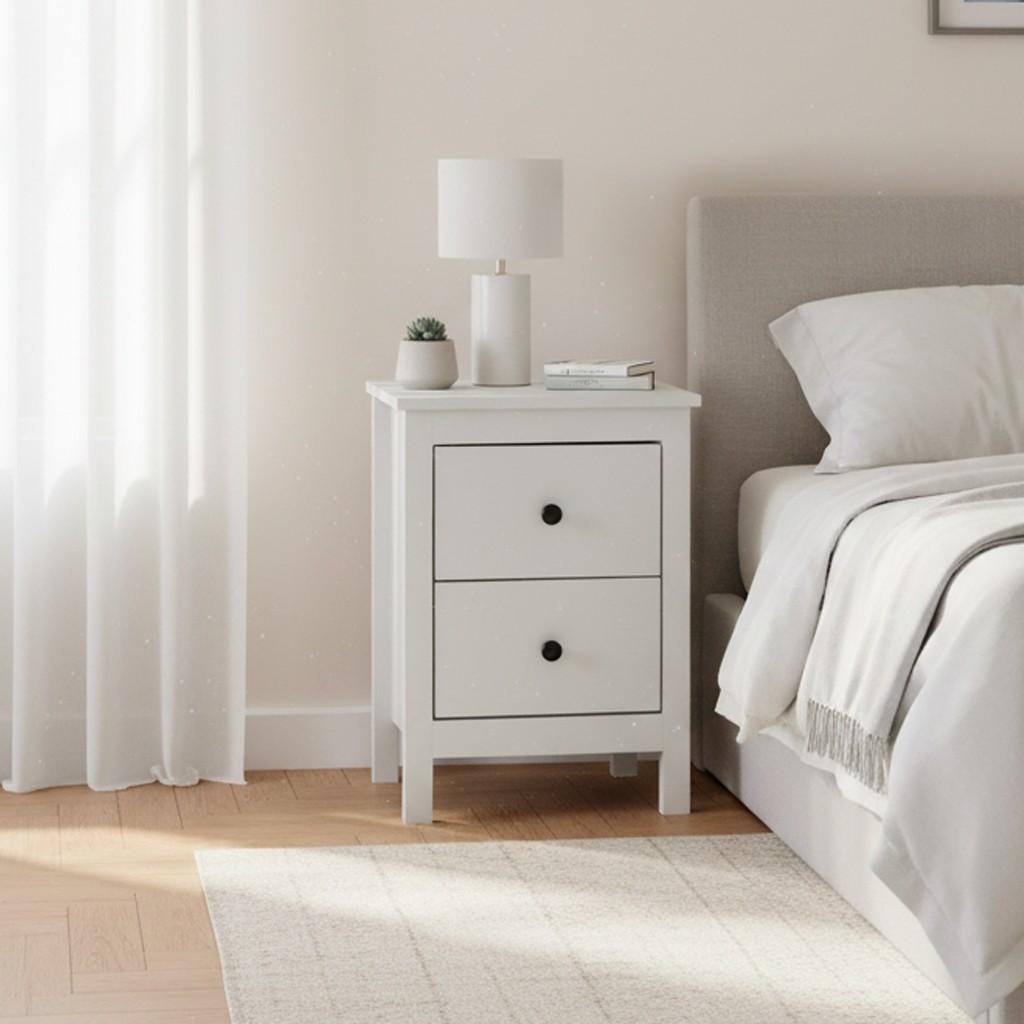 Comodino Karlstad 61A con 2 cassetti colore bianco