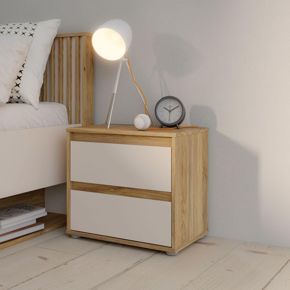 Comodino Neutra 2 cassetti con struttura rovere e frontali cassetti cashmere
