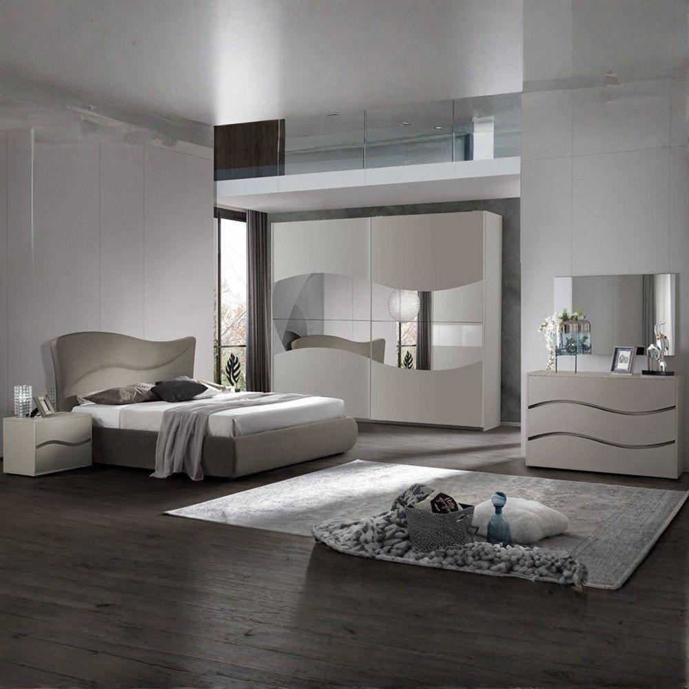 Camera da letto matrimoniale Soave con letto contenitore e armadio 2 ante scorrevoli con specchi colore grigio