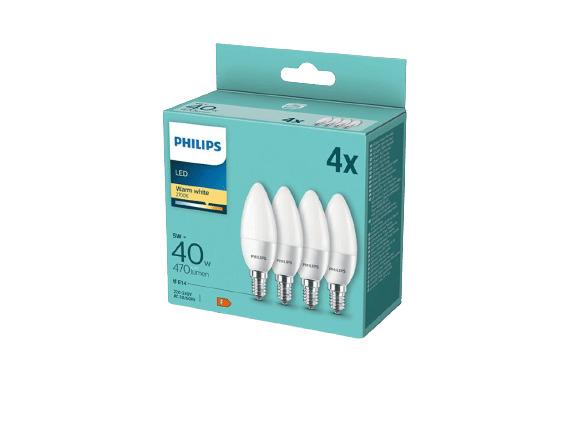 PACK DA 4 LAMPADINE PHILIPS 40W 2700K CANDELA