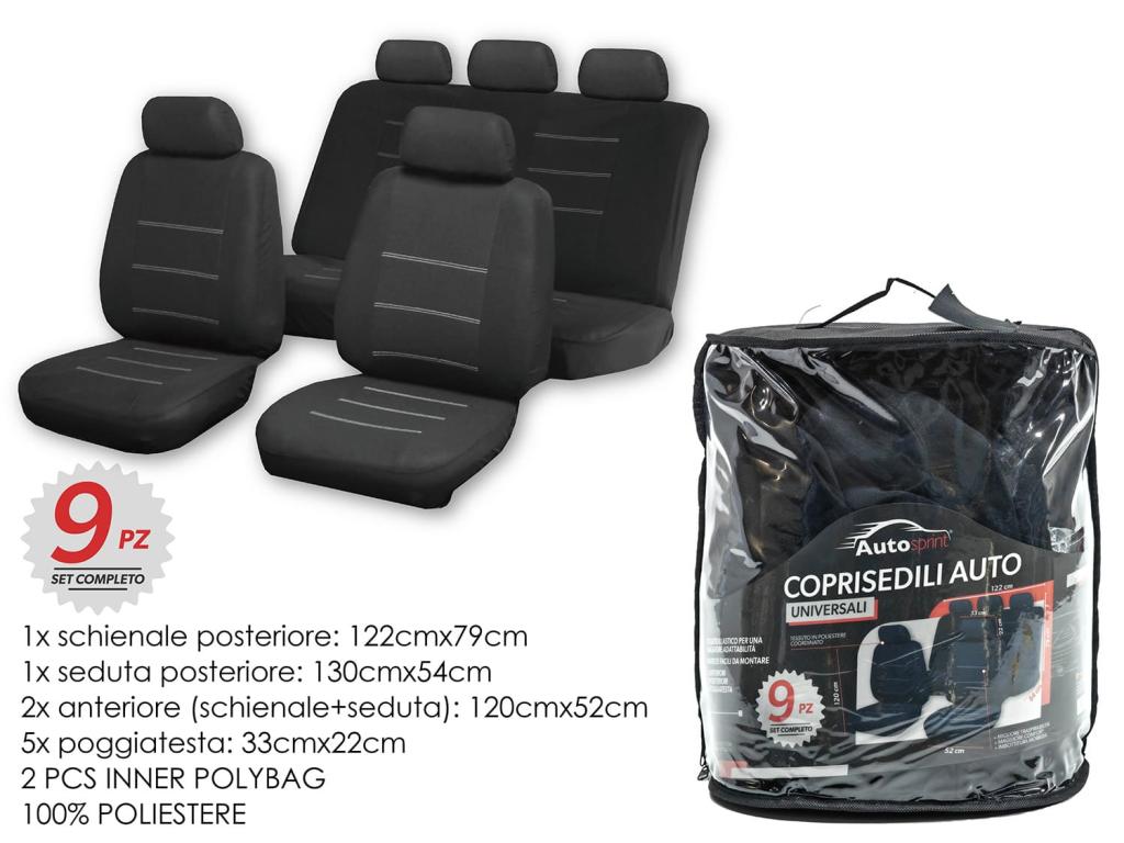 SET COPRISEDILI AUTO 9 PZ NERO